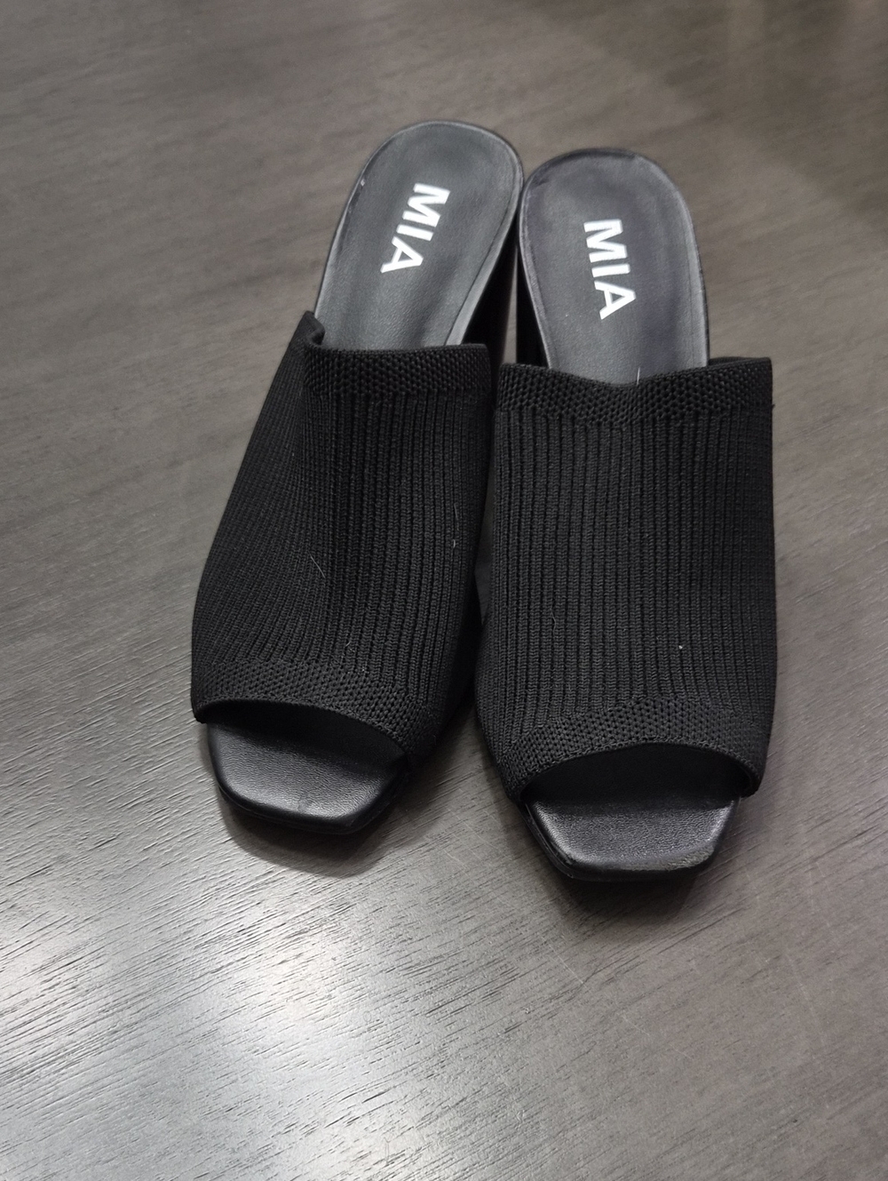MIA Black Knit Open-Toe Slide Mules